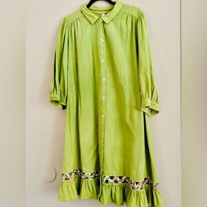 Upcycled, Green Apple Rosette Lattice Dress, 2X